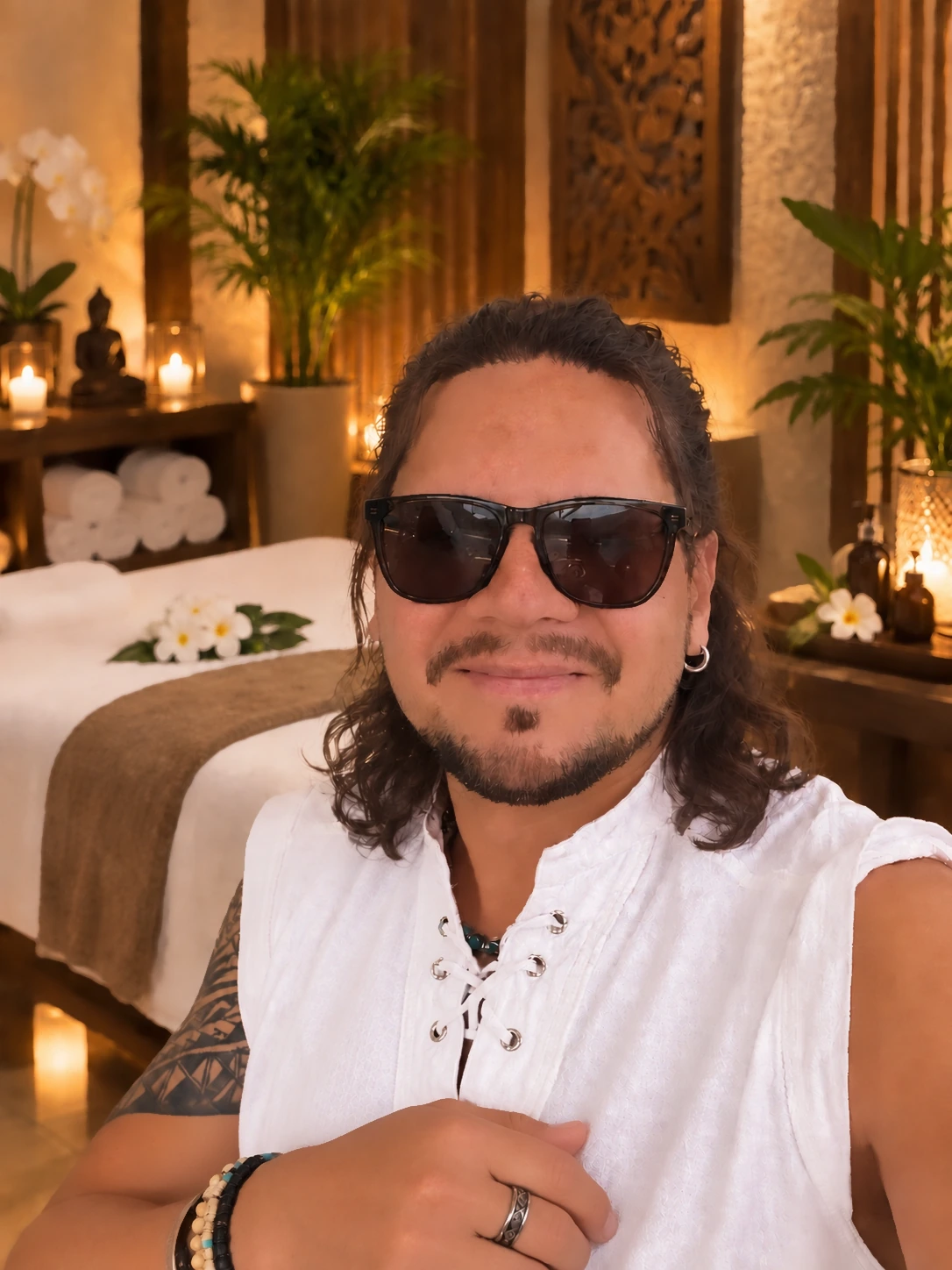 Alex in his candlelit treatment room