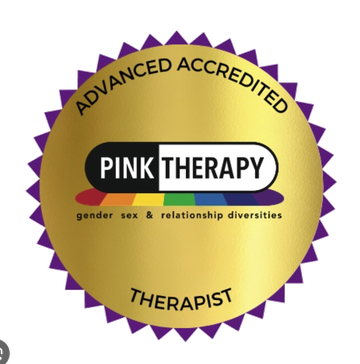 Pink Therapy Advanced Accredited Therapist badge